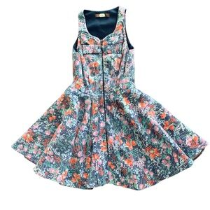 Eva Franco Anthropologie floral flower mini fit and flare vintage brocade size 2